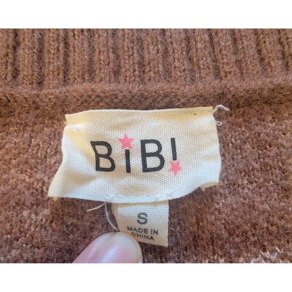 Bibi Womens Size S Brown Aztec Long Sleeve V Neck Sweater - Picture 2 of 7
